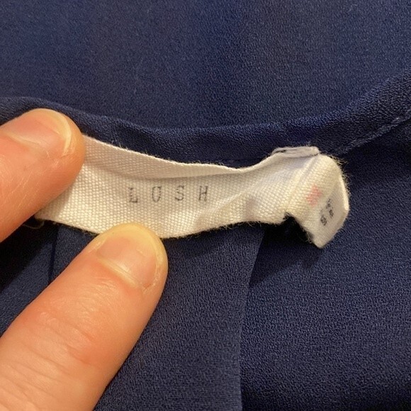 Navy Blue V Neck Flowy Shirt - Picture 7 of 7